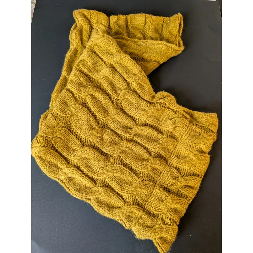 CC Exclusives Mustard Yellow Cable Knit Infinity Scarf Boho Gorpcore Winter Wrap